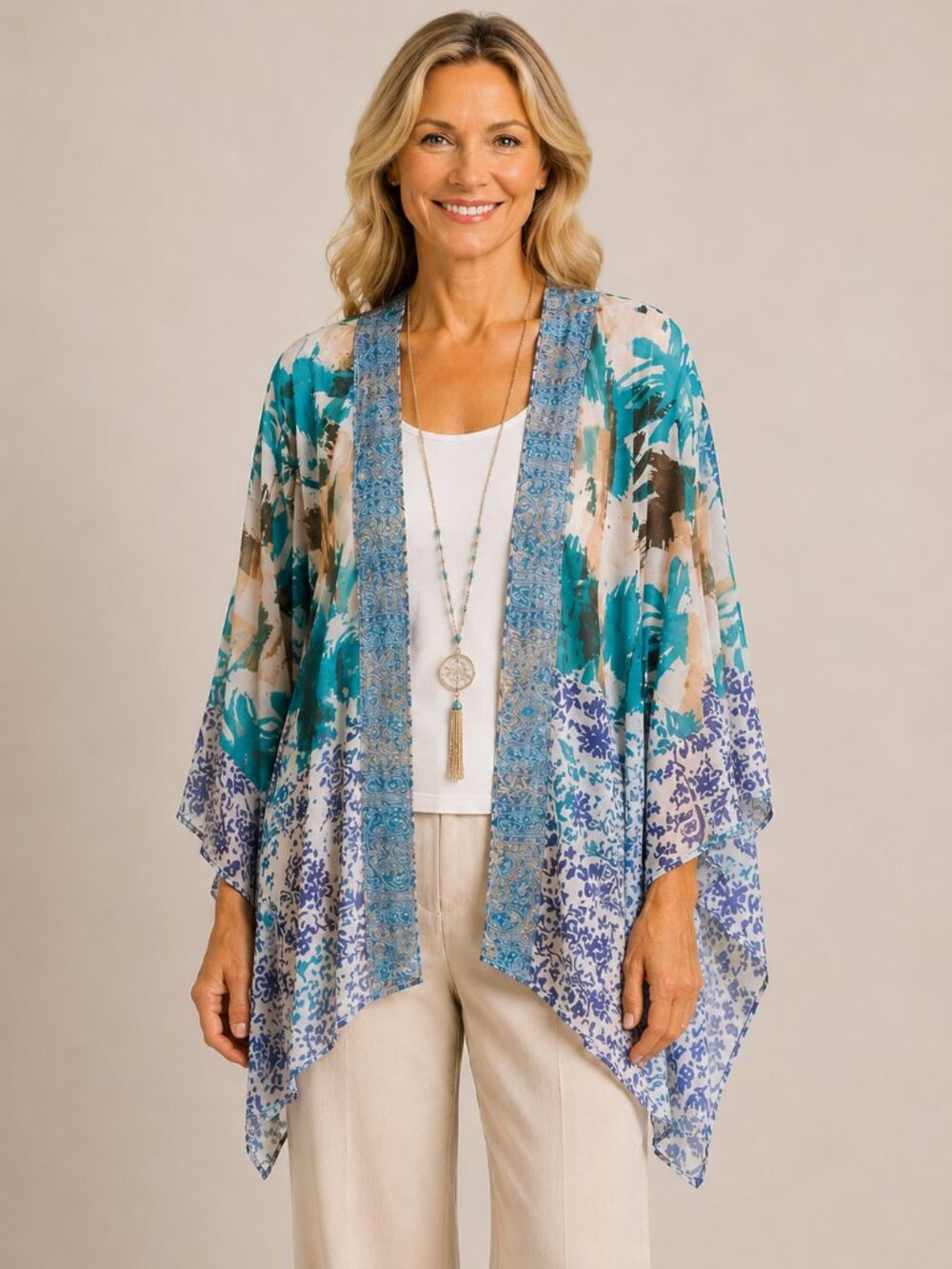Soft Surroundings Bluebell Boho Kimono Topper with beads and sequins Size L